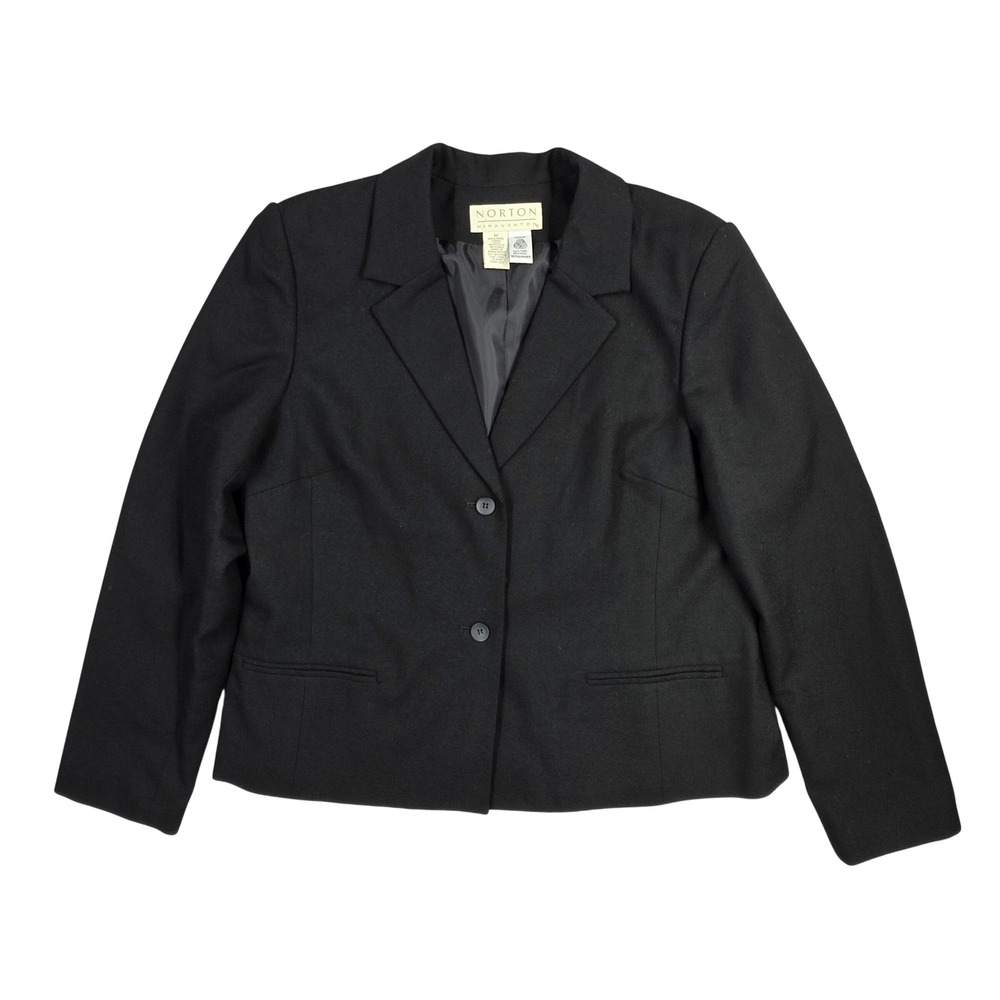 Norton McNaughton Womens Black 100% Pure New Wool 2 Button Blazer Jacket Size 12
